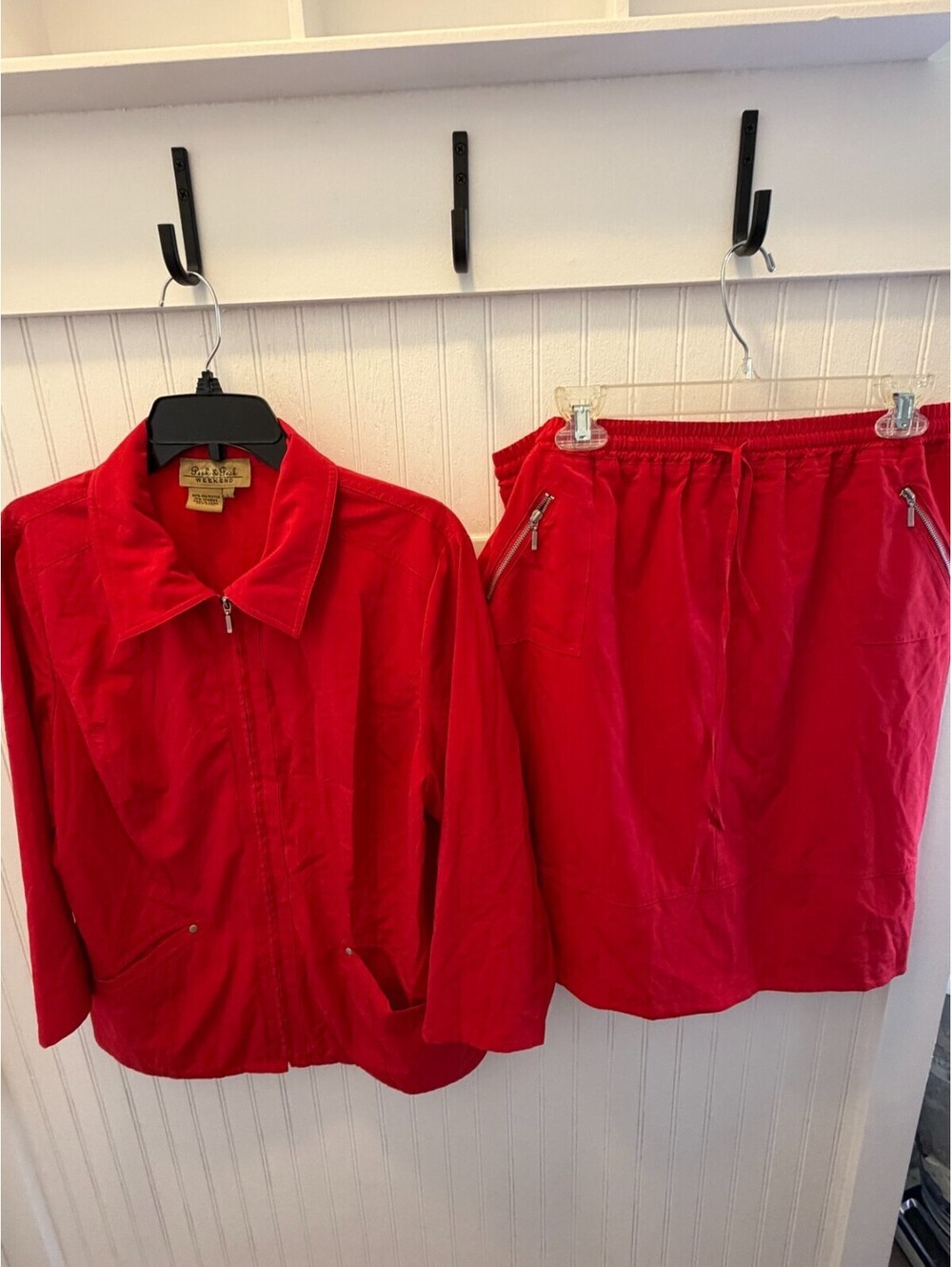 Peck & Peck Weekend Red 2 Piece Cake Set - Jacket & Skirt Size L Zip Pockets